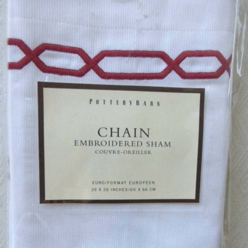 POTTERY BARN CHAIN DUVET cover + 2 EURO SHAMS set CRANBERRY Red Nwt Q matelasse